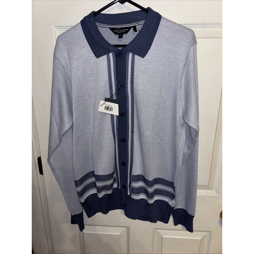 NWT Report Collection M Sweater Knit Cashmere Touch Blue Button Cardigan Shirt